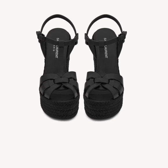 New Yves Saint Laurent  Leather Wedge Espadrille Platform Sandal - Picture 2 of 9